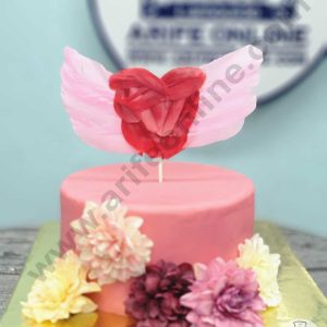CAKE DECOR™ Heart Wing Feather Topper For Cake Decorations - Pink ( 1 pc Pack )