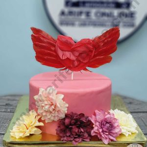 CAKE DECORβ’ Heart Wing Feather Topper For Cake Decorations - Red ( 1 pc Pack )