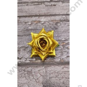CAKE DECOR™ Medium Velvet Rose Artificial Flower For Cake Decoration – Gold ( 5 pcs Pack )