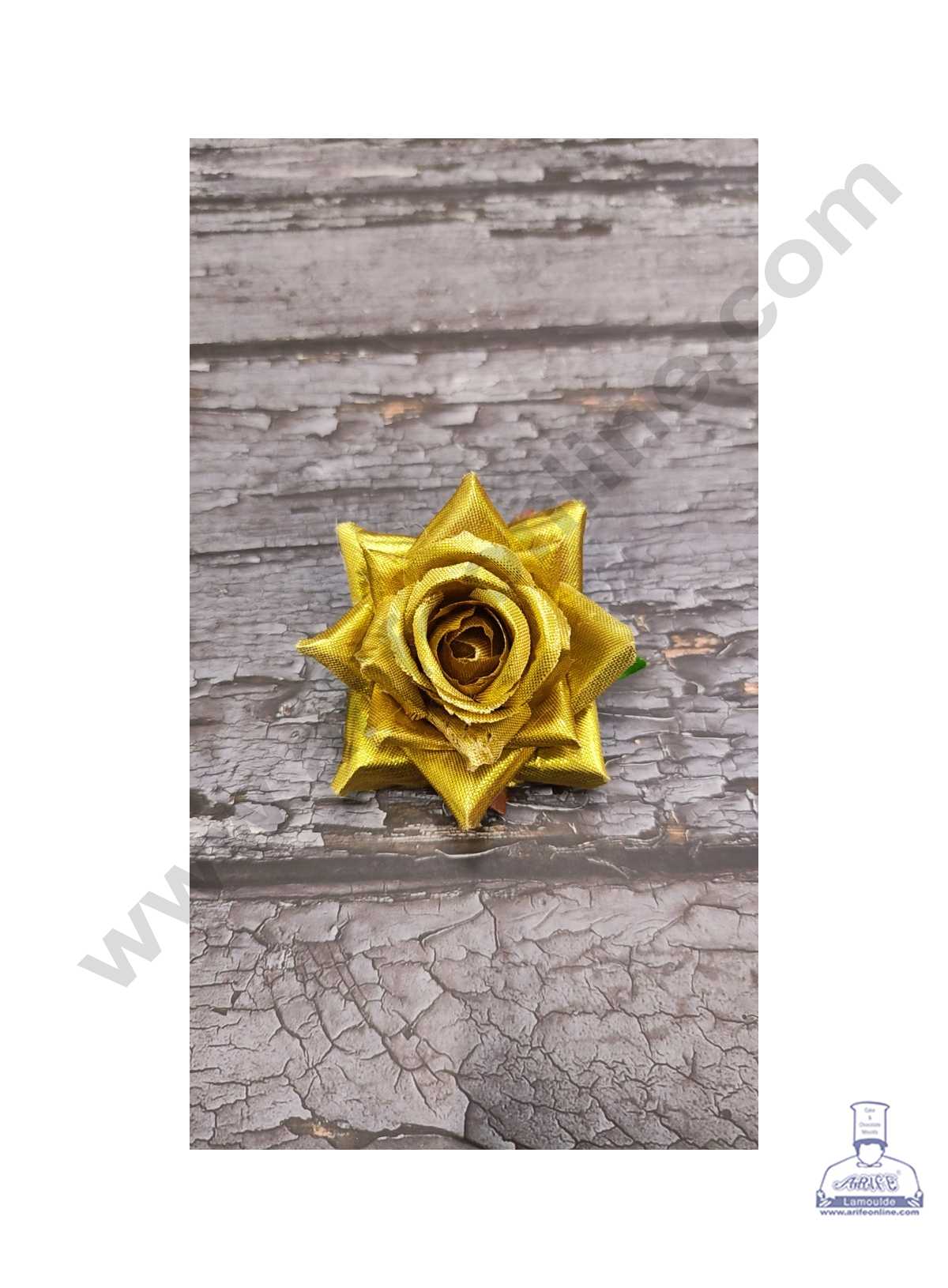 CAKE DECOR™ Medium Velvet Rose Artificial Flower For Cake Decoration – Gold ( 5 pcs Pack )