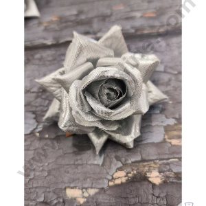 CAKE DECOR™ Medium Velvet Rose Artificial Flower For Cake Decoration – Silver ( 5 pcs Pack )