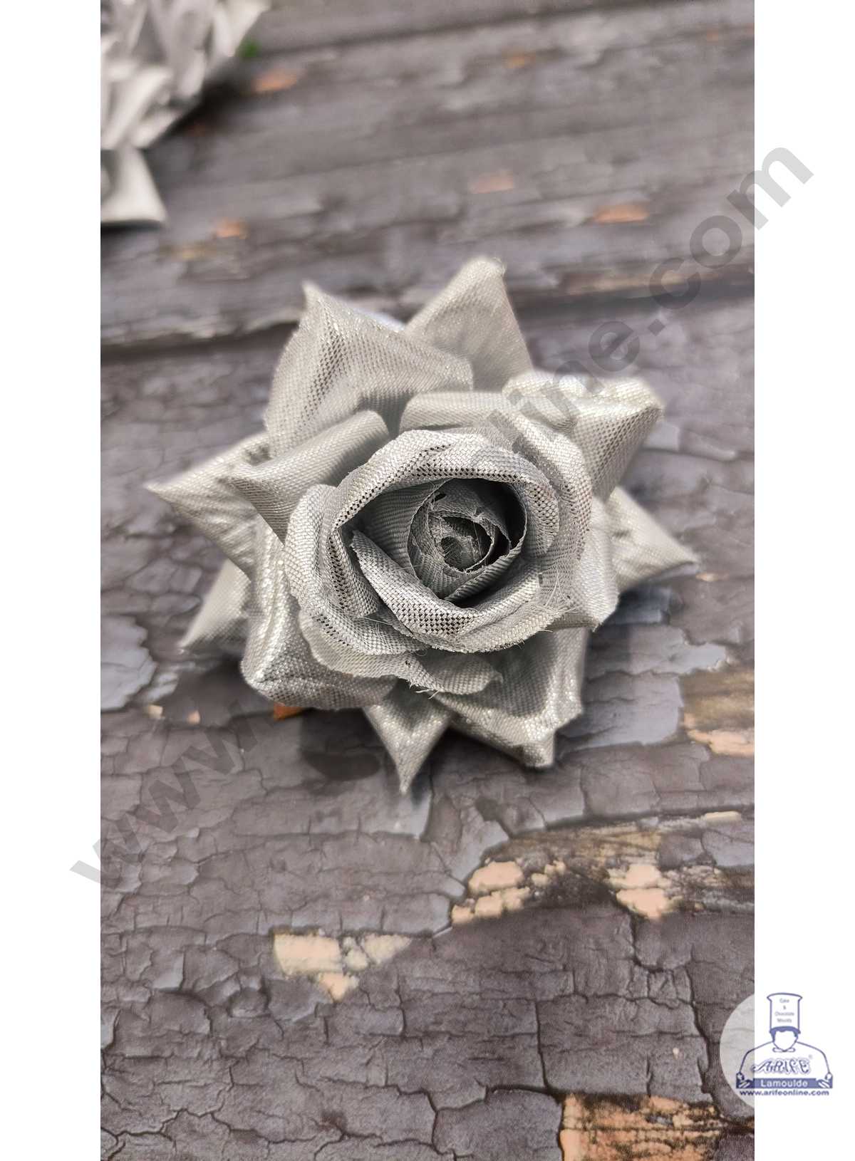 CAKE DECOR™ Medium Velvet Rose Artificial Flower For Cake Decoration – Silver ( 5 pcs Pack )