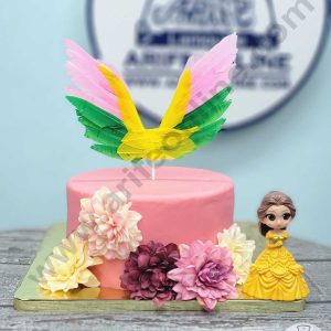 CAKE DECORβ’ MultiβColor Butterfly Wing Feathers Topper For Cake Decorations - Pink Green Yellow ( 1 pc Pack )