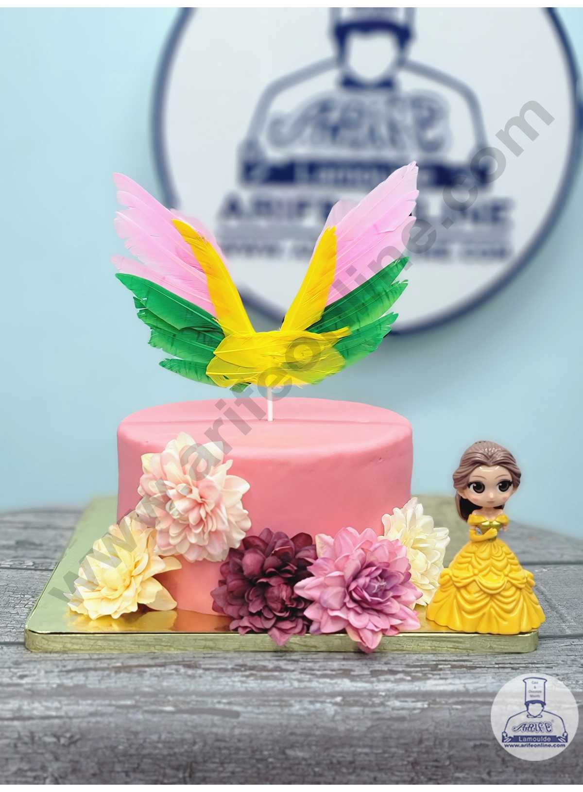 CAKE DECOR™ Multi‐Color Butterfly Wing Feathers Topper For Cake Decorations - Pink Green Yellow ( 1 pc Pack )
