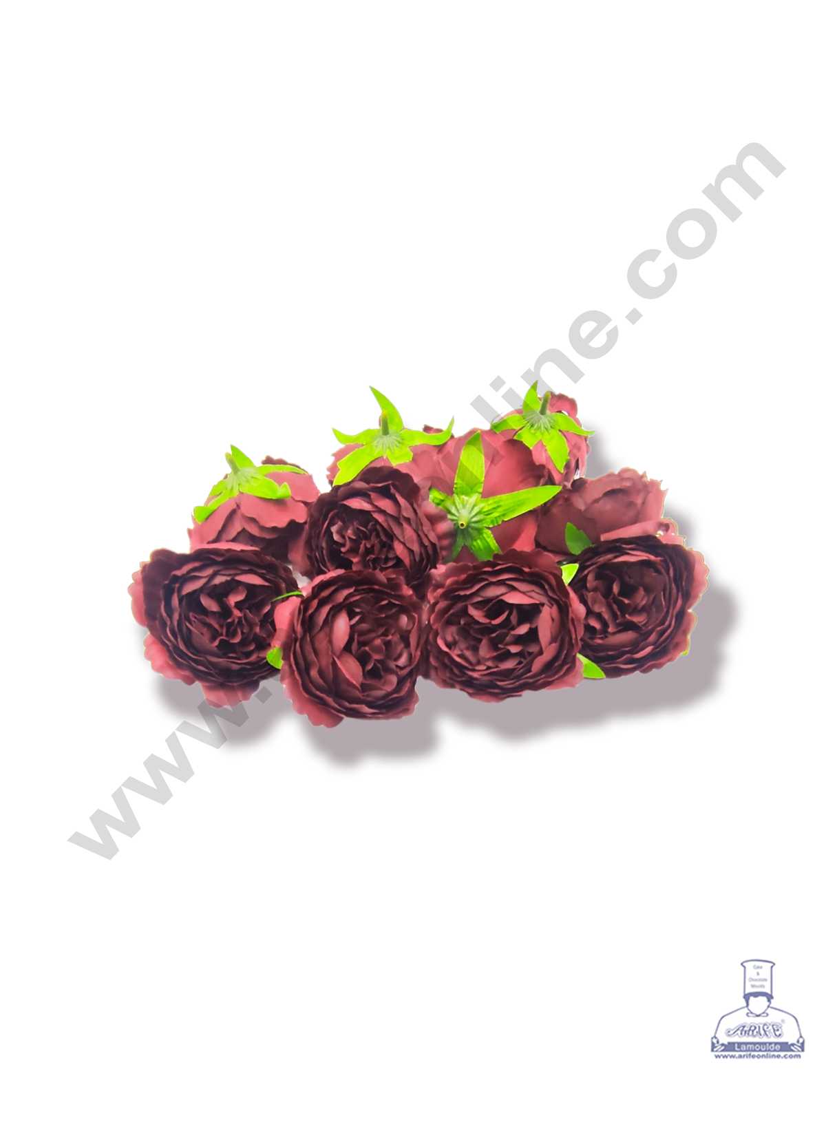 CAKE DECOR™ New Large Peony Artificial Flower For Cake Decoration – Maroon ( 10 pc pack )