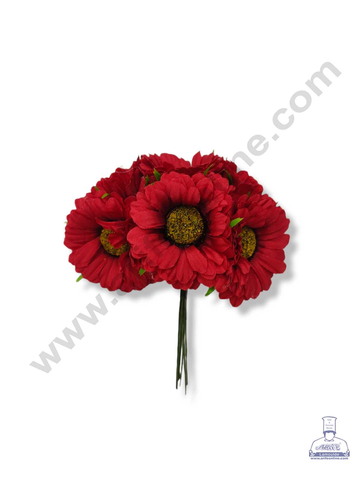 CAKE DECOR™ New Sunflower Artificial Flower For Cake Decoration – Red ( 1 Bunch )