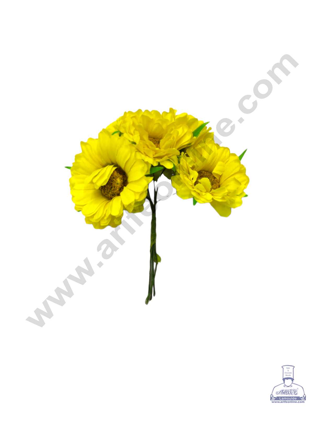 CAKE DECOR™ New Sunflower Artificial Flower For Cake Decoration – Yellow ( 1 Bunch )