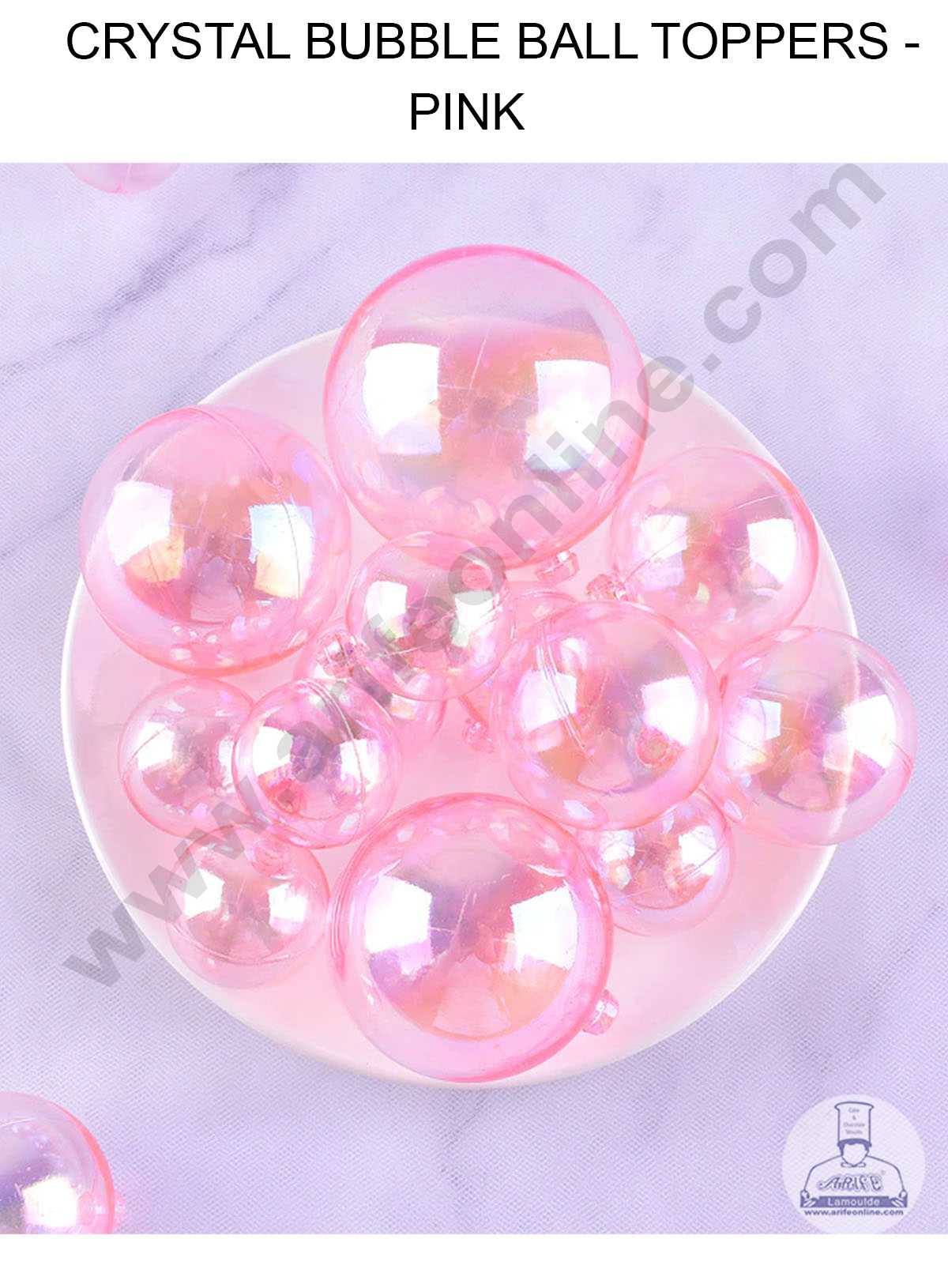 CAKE DECOR™ Pink Crystal Bubble Balls Topper For Cake and Cupcake Decoration - Pink ( 12 pcs Pack )