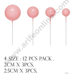 CAKE DECOR™ Pink Faux Ball Topper For Cake and Cupcake Decoration - ( 12 pcs Pack )