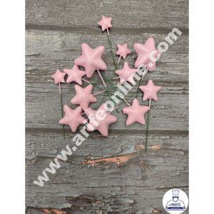 CAKE DECOR™ Pink Faux Star Topper For Cake and Cupcake Decoration - ( 12 pcs Pack )