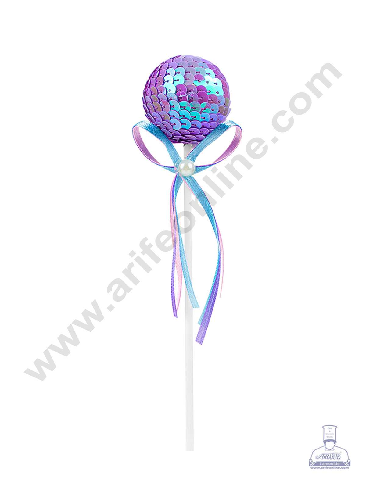CAKE DECORβ’ Purple Bling Bling Sequence Lollipop Ball Toppers For Cake and Cupcake Decoration