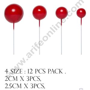CAKE DECOR™ Red Faux Balls Topper For Cake and Cupcake Decoration - ( 12 pcs Pack )