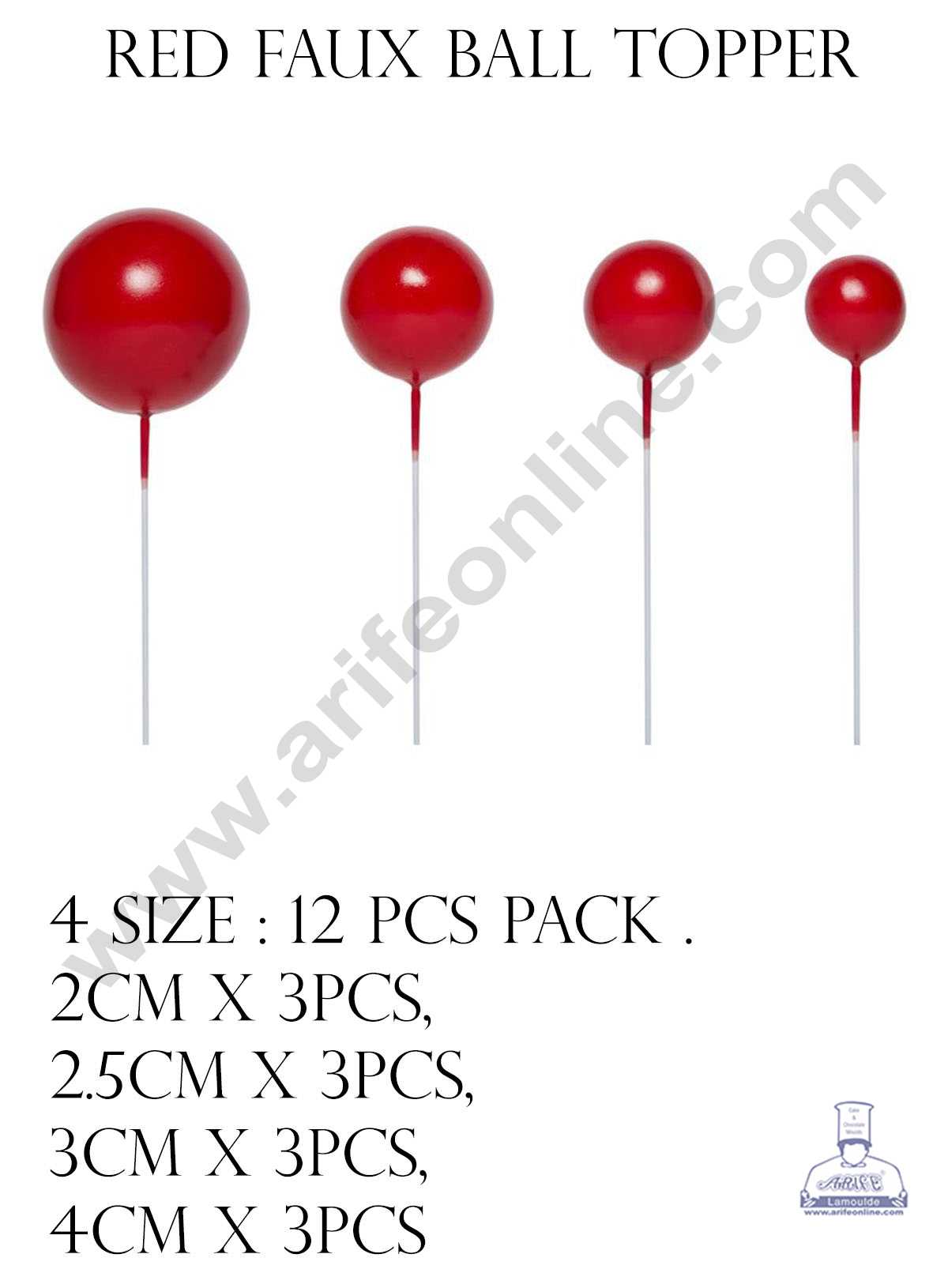 CAKE DECOR™ Red Faux Balls Topper For Cake and Cupcake Decoration - ( 12 pcs Pack )
