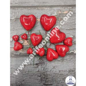 CAKE DECOR™ Red Faux Heart Topper For Cake and Cupcake Decoration - ( 12 pcs Pack )