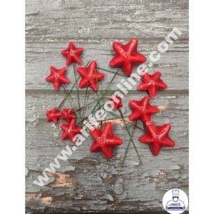 CAKE DECOR™ Red Faux Star Topper For Cake and Cupcake Decoration - ( 12 pcs Pack )