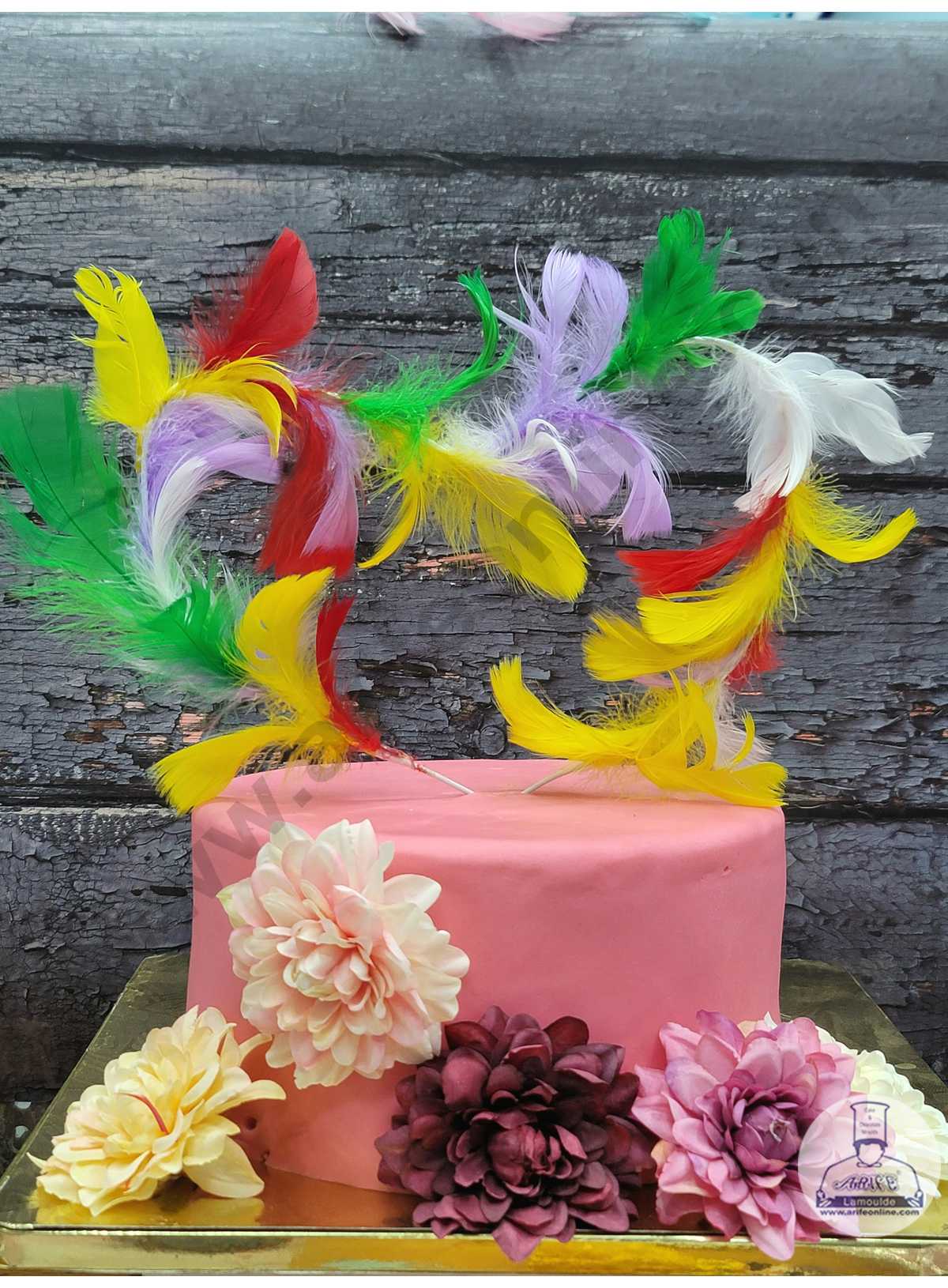 CAKE DECOR™ Multi-Color Rod Feather Topper For Cake Decorations - Red Yellow Green ( 1 pc Pack )