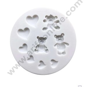 CAKE DECOR™ Silicon 9 Cavity Love Heart and Teddy Shape Silicone Fondant Mold Silicon Marzipan Mould SBSP-DYF6283