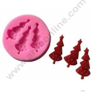 CAKE DECOR™ Silicone 3 Cavity Mini Christmas Tree Shape Pink Fondant Marzipan Mould