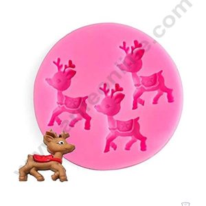 CAKE DECOR™ Silicone 3 Cavity Mini Cute Deer Shape Pink Fondant Marzipan Mould