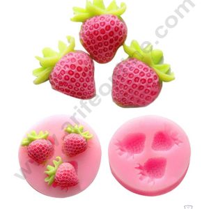 CAKE DECOR™ Silicone 3 Cavity Mini Strawberry Shape Pink Fondant Marzipan Mould