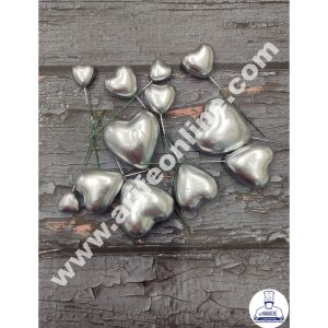 CAKE DECOR™ Silver Faux Heart Topper For Cake and Cupcake Decoration - ( 12 pcs Pack )