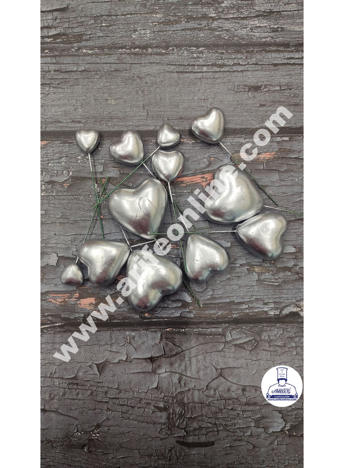 CAKE DECORβ’ Silver Faux Heart Topper For Cake and Cupcake Decoration - ( 12 pcs Pack )