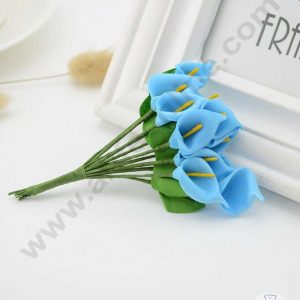 CAKE DECOR™ Small Lilly Foam Bunch Artificial Flower For Cake Decoration – Blue ( 1 Bunch )