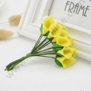 CAKE DECOR™ Small Lilly Foam Bunch Artificial Flower For Cake Decoration – Yellow ( 1 Bunch )