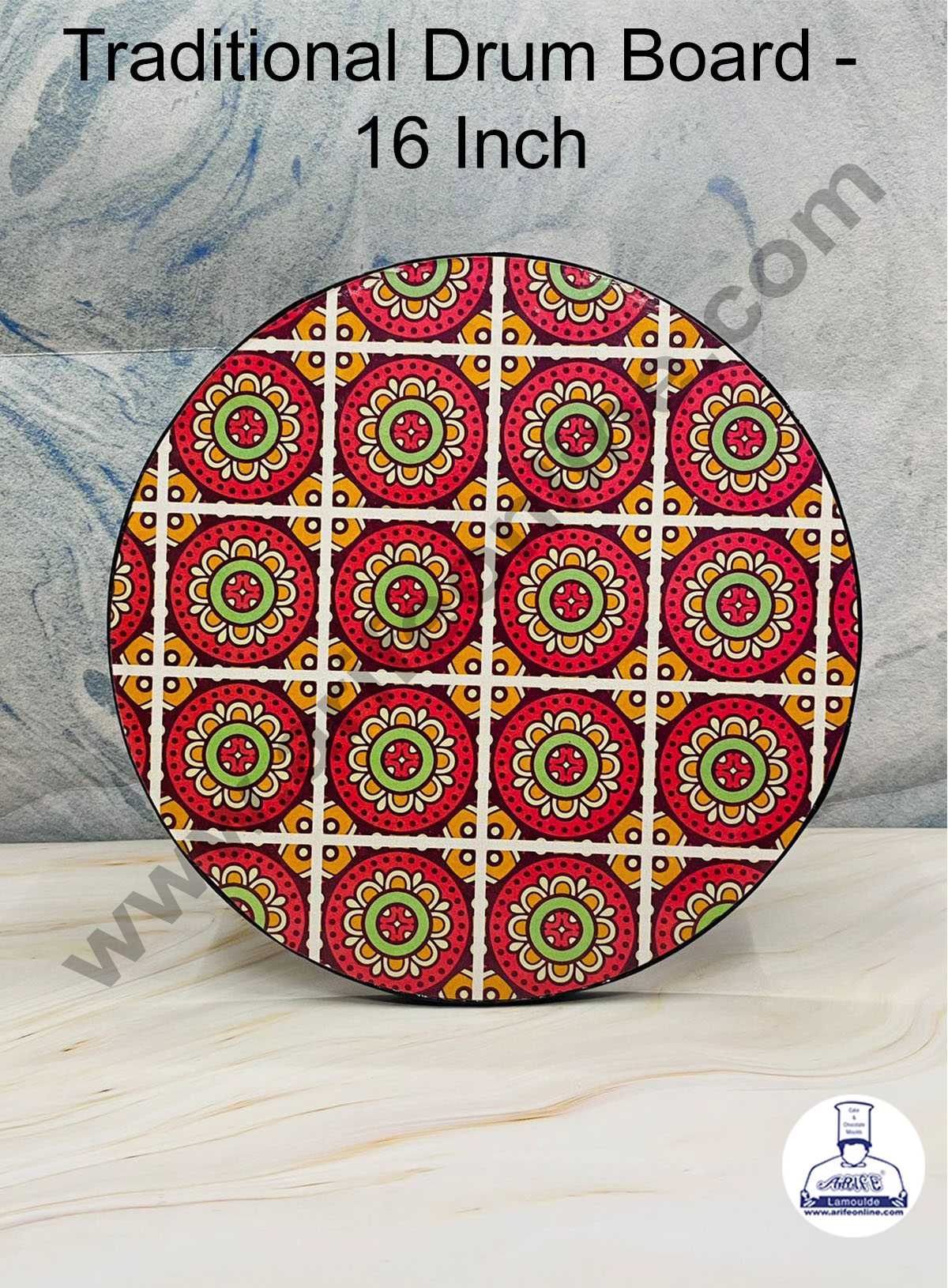 CAKE DECOR™ Traditional Design Round Drum Cake Board Cake Base - Design 1 - 16 Inch