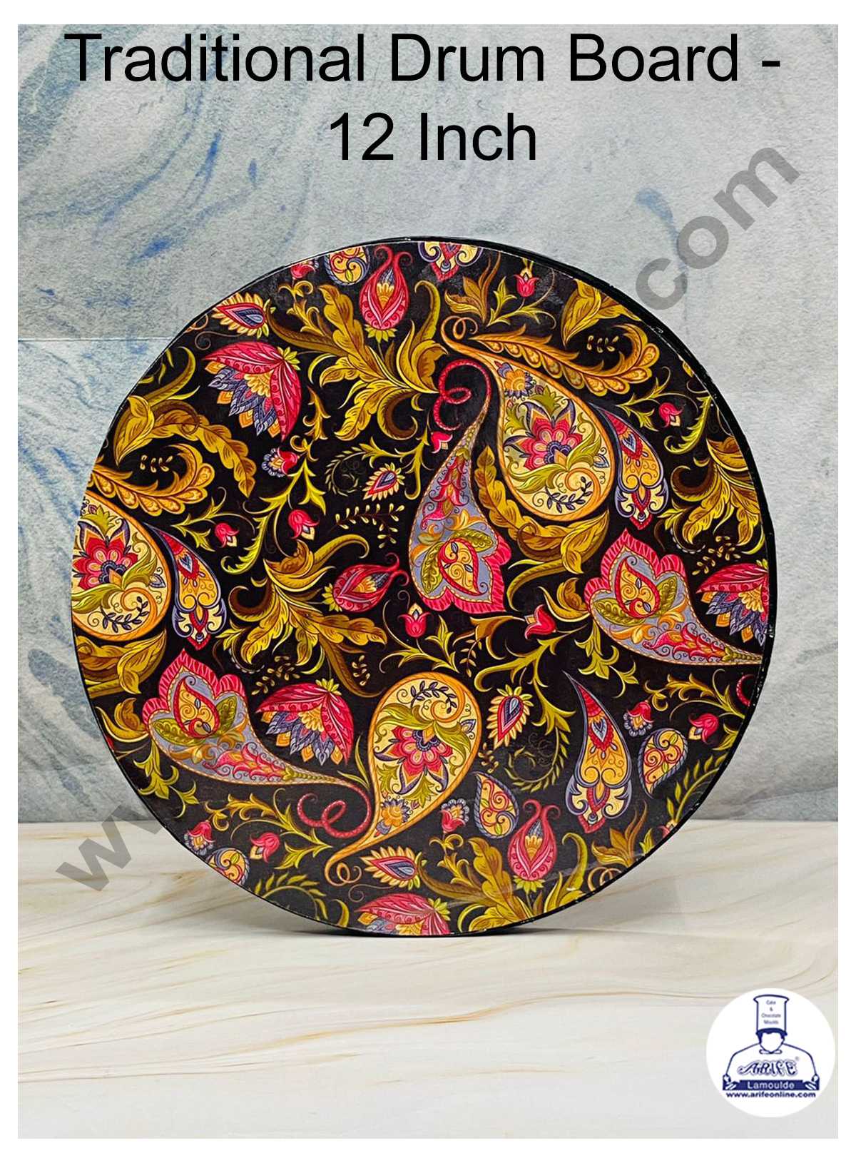 CAKE DECOR™ Traditional Design Round Drum Cake Board Cake Base - Design 2 - 12 Inch