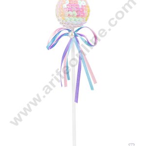 CAKE DECOR™ White Bling Bling Sequence Lollipop Ball Toppers For Cake and Cupcake Decoration