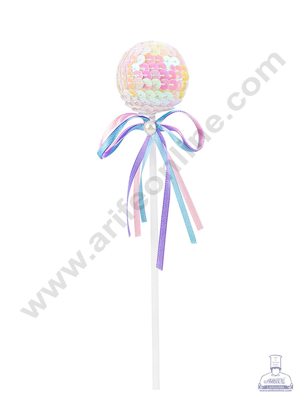 CAKE DECORβ’ White Bling Bling Sequence Lollipop Ball Toppers For Cake and Cupcake Decoration