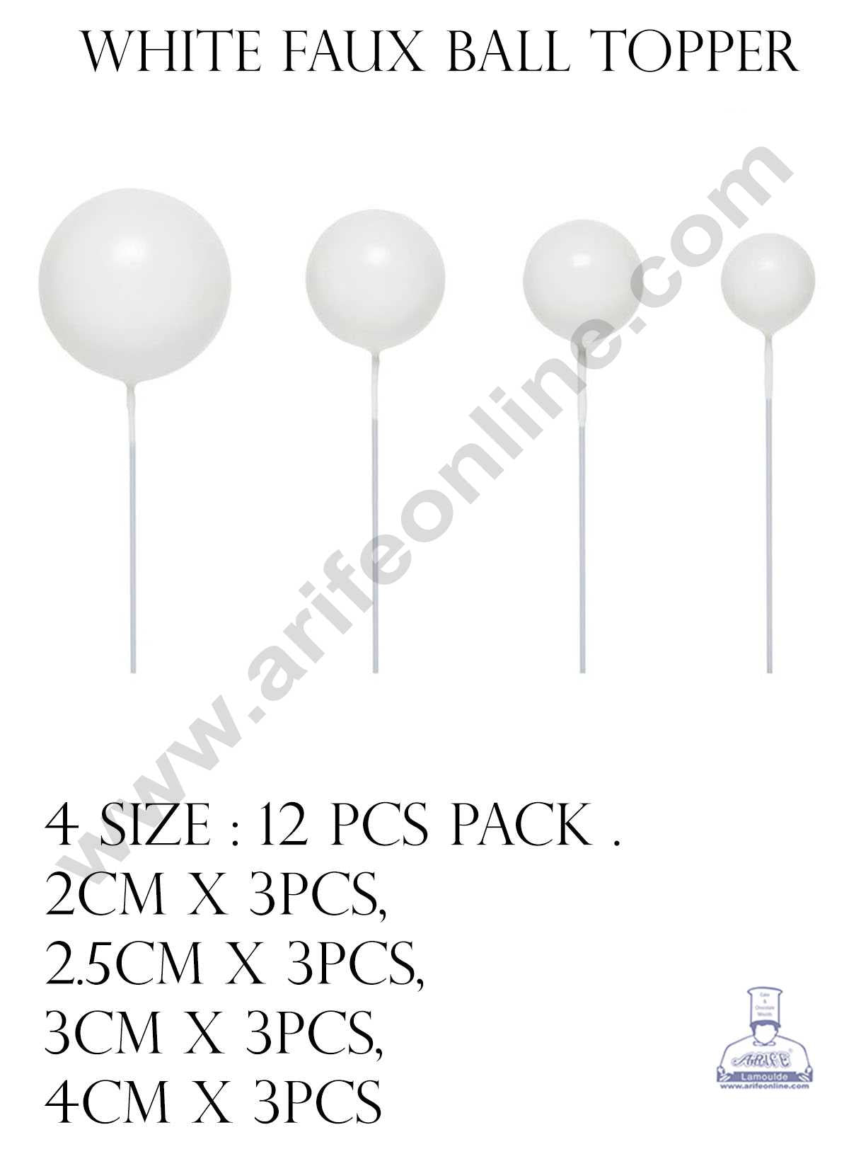 CAKE DECOR™ White Faux Balls Topper For Cake and Cupcake Decoration - ( 12 pcs Pack )