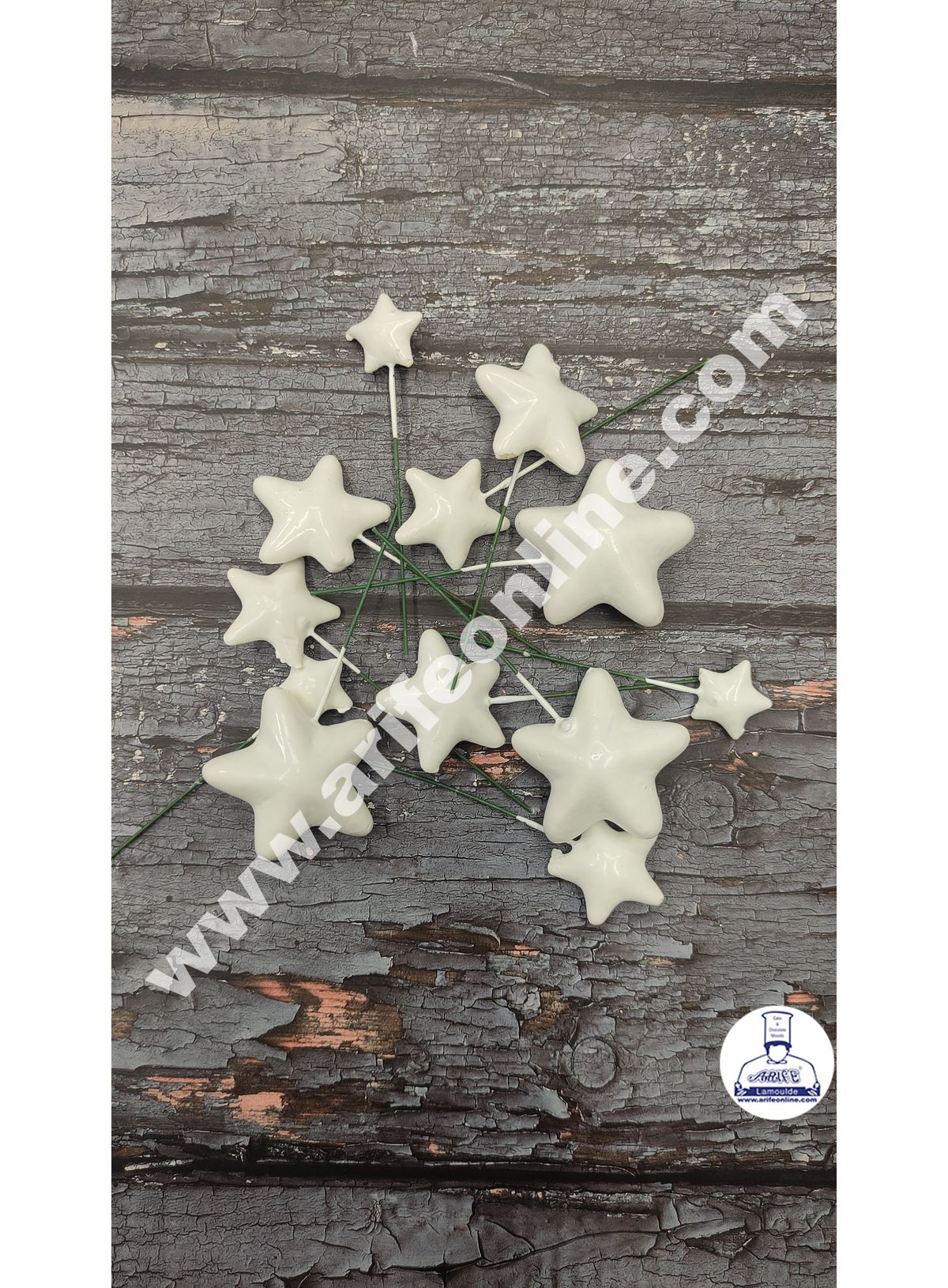 CAKE DECOR™ White Faux Star Topper For Cake and Cupcake Decoration - ( 12 pcs Pack )