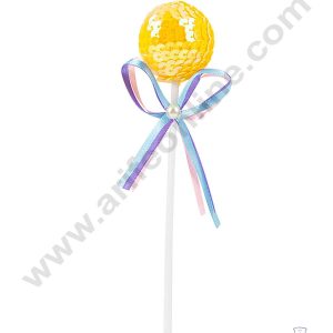 CAKE DECORβ’ Yellow Bling Bling Sequence Lollipop Ball Toppers For Cake and Cupcake Decoration