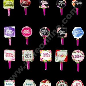 CAKE DECOR™ 100 pcs Happy Birthday Tag Mix Designs Paper Topper For Cake And Cupcake