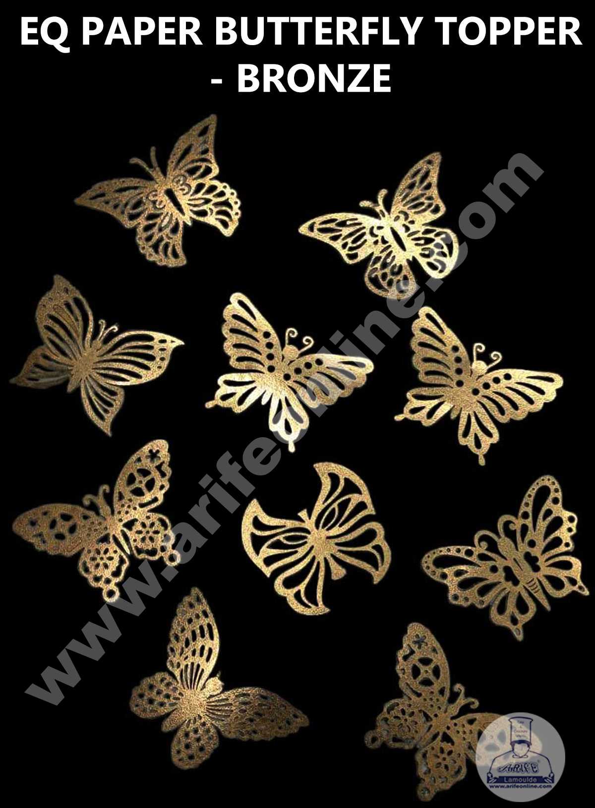 CAKE DECOR™ 10 pcs EQ Bronze Butterfly Theme Paper Topper For Cake And Cupcake SBMT-PT-127