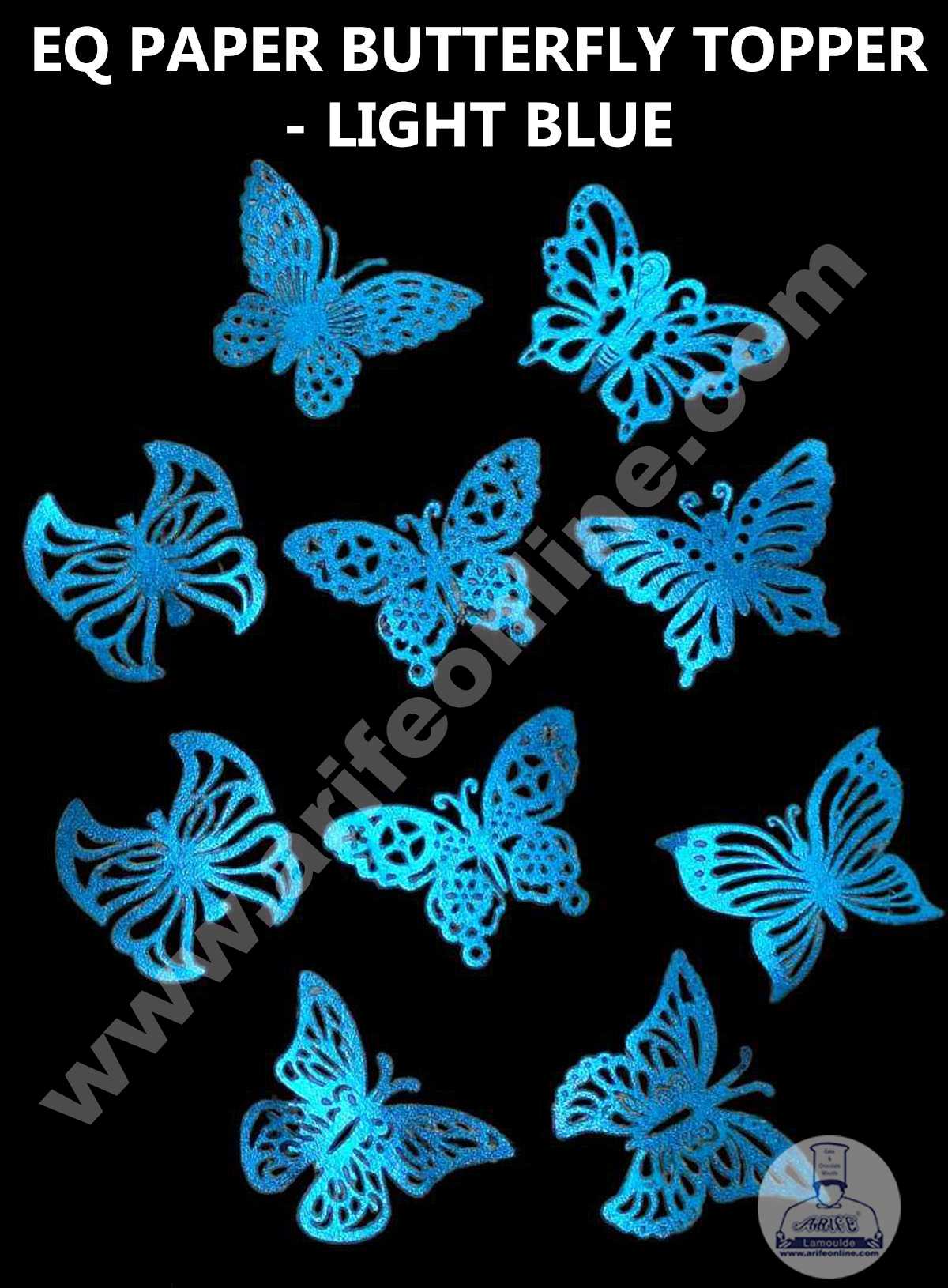 CAKE DECOR™ 10 pcs EQ Light Blue Butterfly Theme Paper Topper For Cake And Cupcake SBMT-PT-126