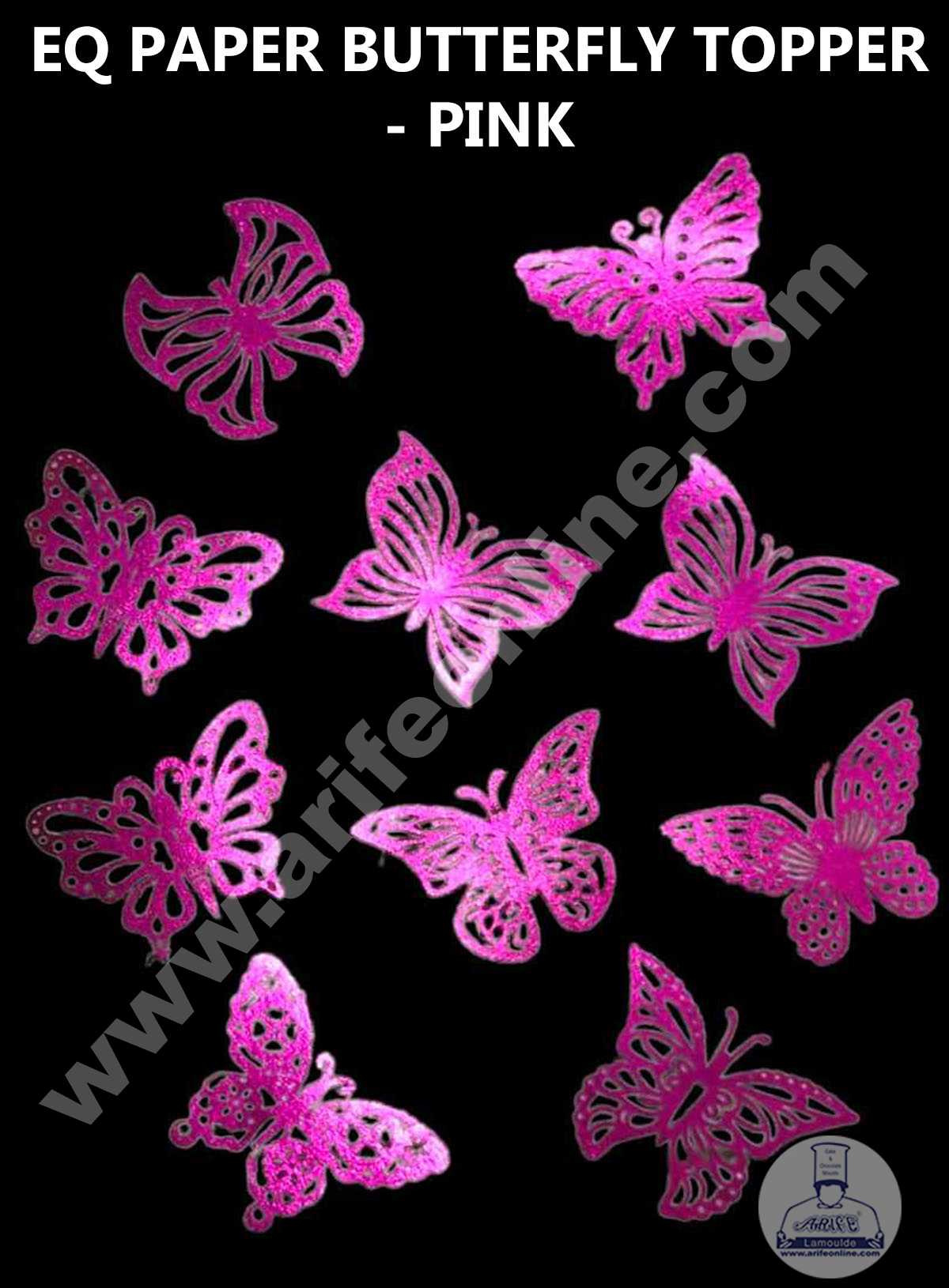 CAKE DECOR™ 10 pcs EQ Pink Butterfly Theme Paper Topper For Cake And Cupcake SBMT-PT-123