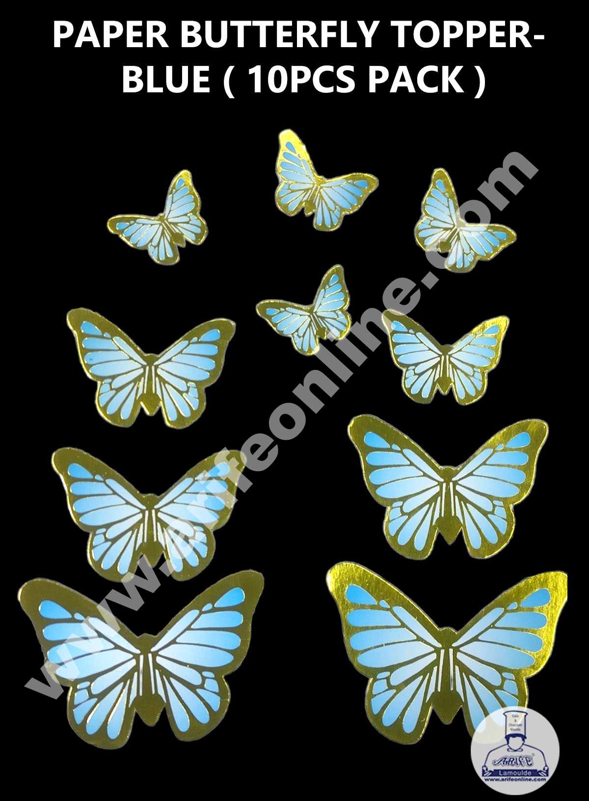 CAKE DECOR™ 10 pcs Golden Blue Butterfly Theme Paper Topper For Cake And Cupcake SBMT-PT-128