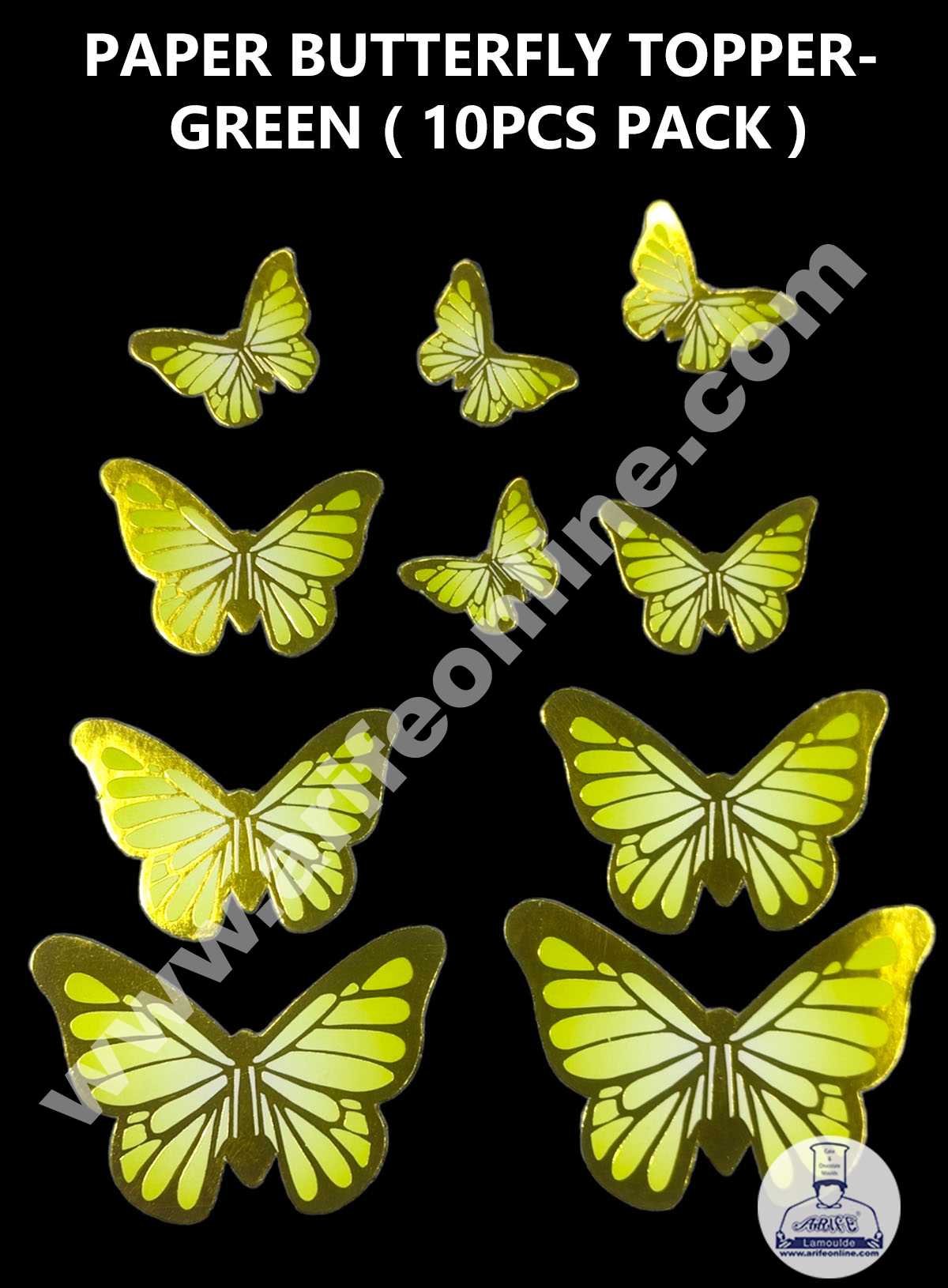 CAKE DECOR™ 10 pcs Golden Green Butterfly Theme Paper Topper For Cake And Cupcake SBMT-PT-130