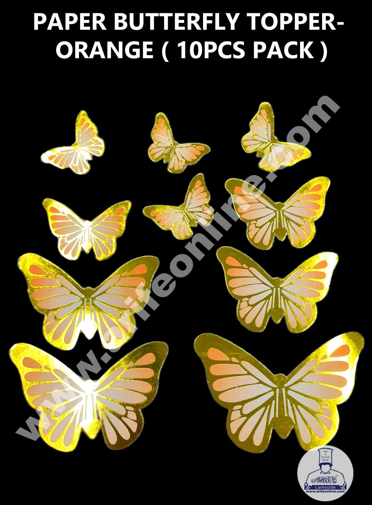 CAKE DECORβ’ 10 pcs Golden Orange Butterfly Theme Paper Topper For Cake And Cupcake SBMT-PT-131