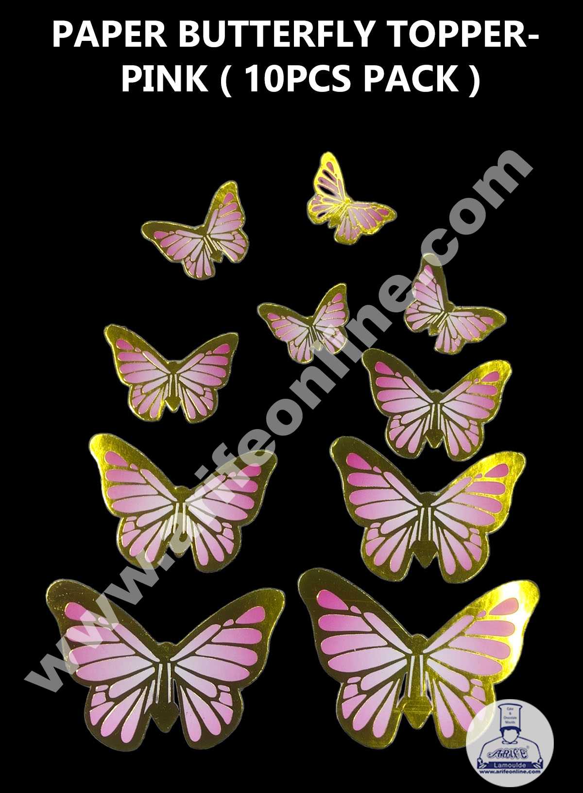 CAKE DECOR™ 10 pcs Golden Pink Butterfly Theme Paper Topper For Cake And Cupcake SBMT-PT-129