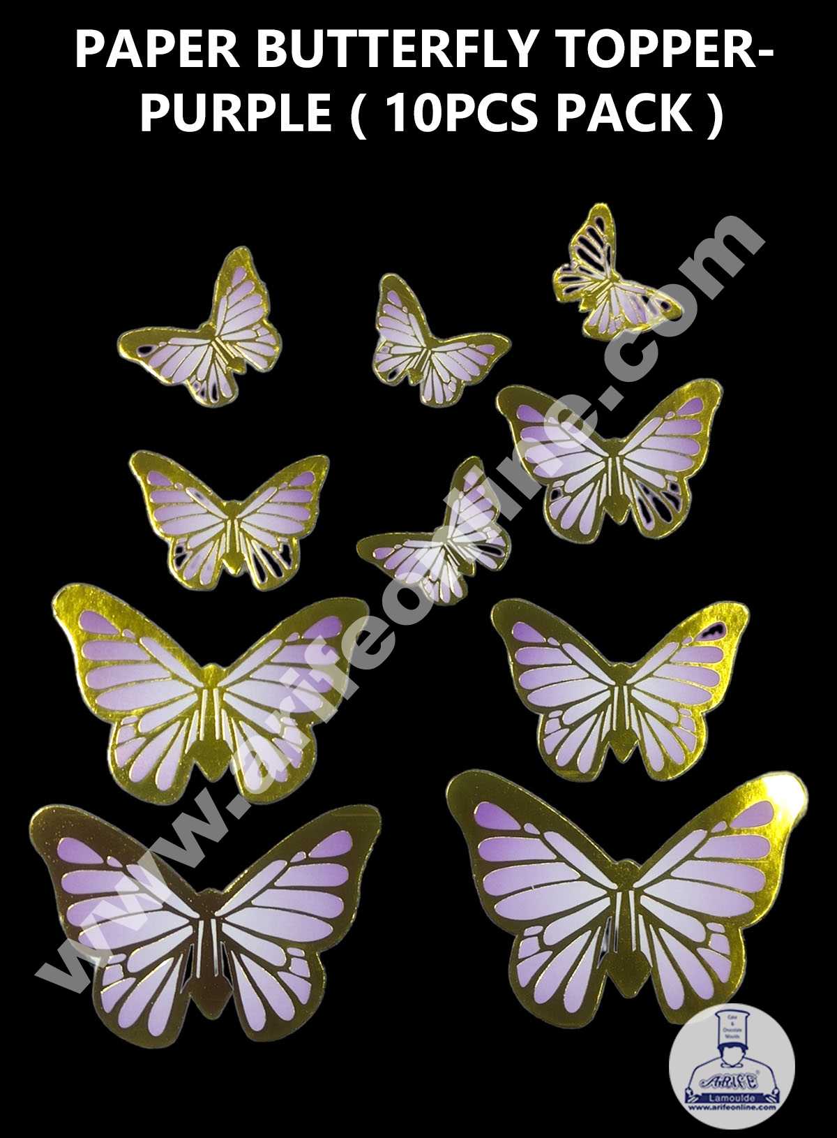 CAKE DECOR™ 10 pcs Golden Purple Butterfly Theme Paper Topper For Cake And Cupcake SBMT-PT-132