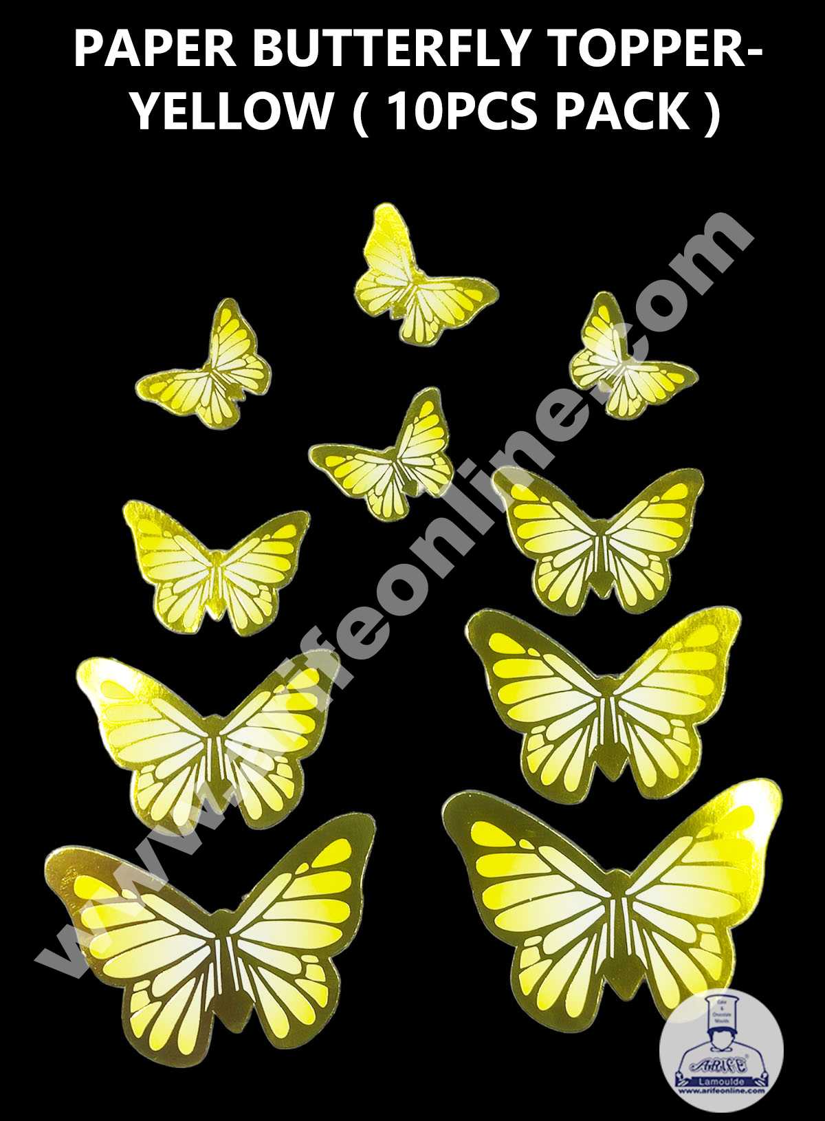 CAKE DECOR™ 10 pcs Golden Yellow Butterfly Theme Paper Topper For Cake And Cupcake SBMT-PT-133