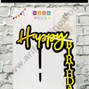 CAKE DECOR™ 1pcs Black Golden Happy Birthday Double Layered Side Topper For Cake Decoration( SB-TOPPER-303-BG )