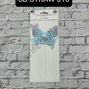 CAKE DECOR™ 1pcs Blue Happy Birthday Butterfly Theme Stick Topper For Cake Decoration( SB-TOPPER-310-Blue )