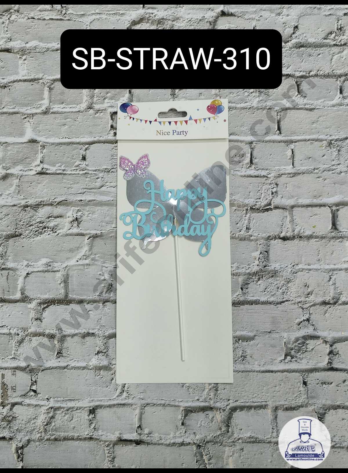 CAKE DECORβ’ 1pcs Blue Happy Birthday Butterfly Theme Stick Topper For Cake Decoration( SB-TOPPER-310-Blue )