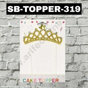CAKE DECOR™ 1pcs Golden Tiara Crown Stick Topper For Cake Decoration( SB-TOPPER-319-Golden  )