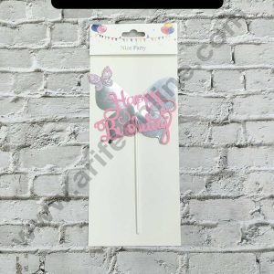 CAKE DECORβ’ 1pcs Pink Happy Birthday Butterfly Theme Stick Topper For Cake Decoration( SB-TOPPER-310-Pink )